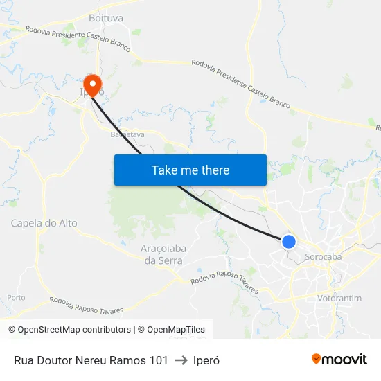 Rua Doutor Nereu Ramos 101 to Iperó map