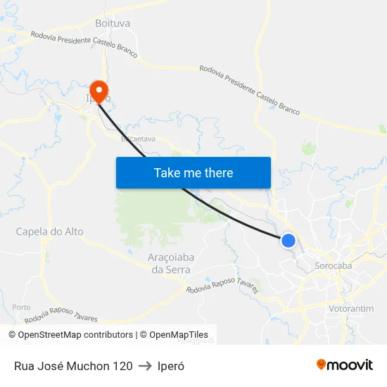 Rua José Muchon 120 to Iperó map