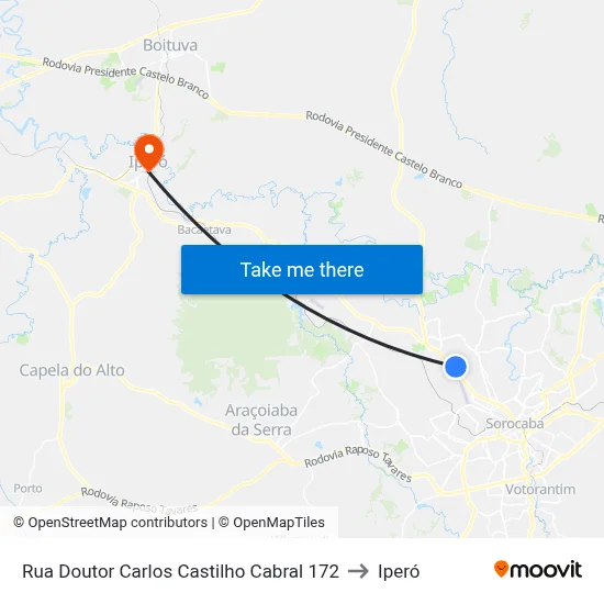 Rua Doutor Carlos Castilho Cabral 172 to Iperó map