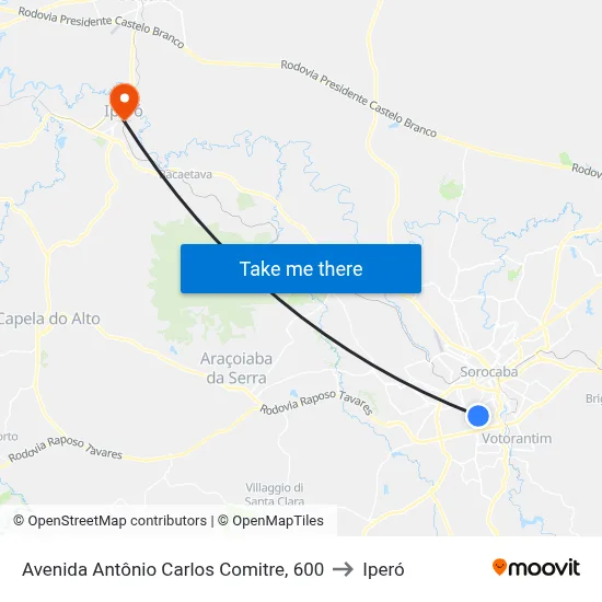 Avenida Antônio Carlos Comitre, 600 to Iperó map