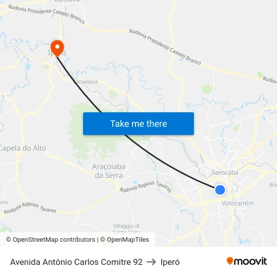 Avenida Antônio Carlos Comitre 92 to Iperó map