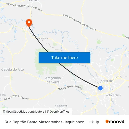 Rua Capitão Bento Mascarenhas Jequitinhonha 2321 to Iperó map