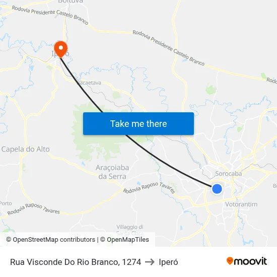 Rua Visconde Do Rio Branco, 1274 to Iperó map