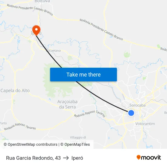 Rua Garcia Redondo, 43 to Iperó map