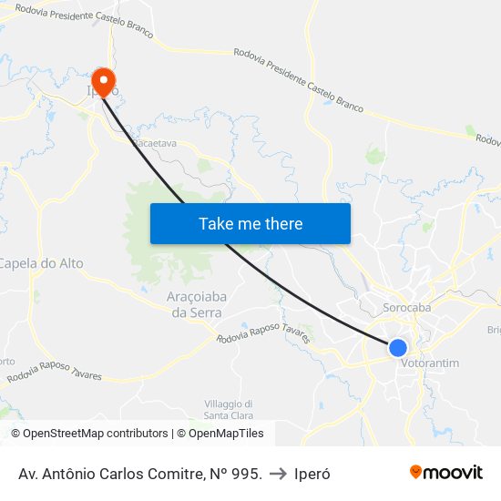 Av. Antônio Carlos Comitre, Nº 995. to Iperó map