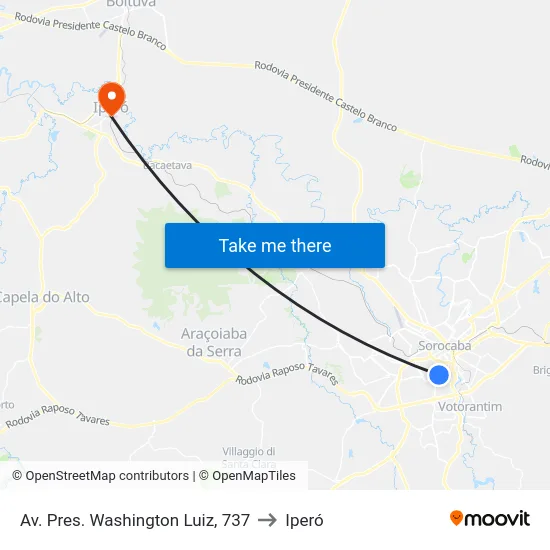 Av. Pres. Washington Luiz, 737 to Iperó map