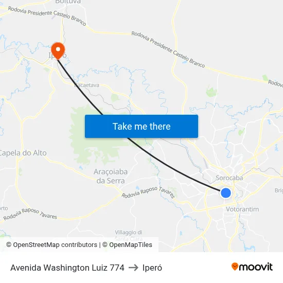 Avenida Washington Luiz 774 to Iperó map