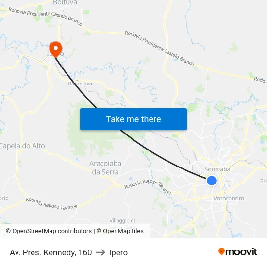 Av. Pres. Kennedy, 160 to Iperó map