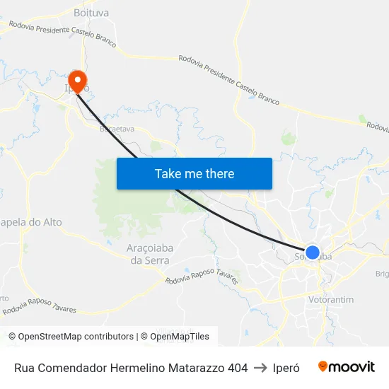 Rua Comendador Hermelino Matarazzo 404 to Iperó map