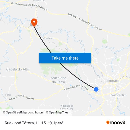 Rua  José Tótora, 1.115 to Iperó map