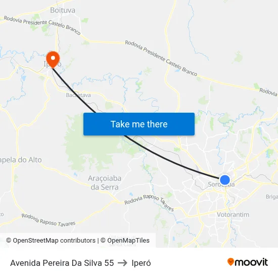 Avenida Pereira Da Silva 55 to Iperó map