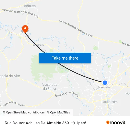 Rua Doutor Achilles De Almeida 369 to Iperó map