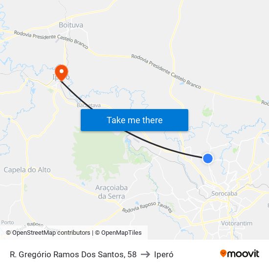 R. Gregório Ramos Dos Santos, 58 to Iperó map