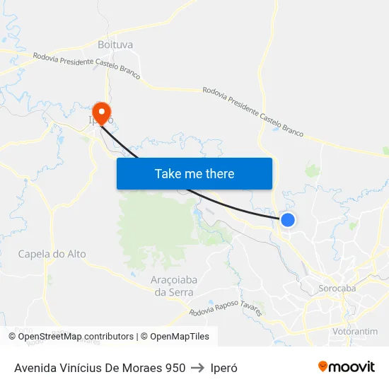 Avenida Vinícius De Moraes 950 to Iperó map