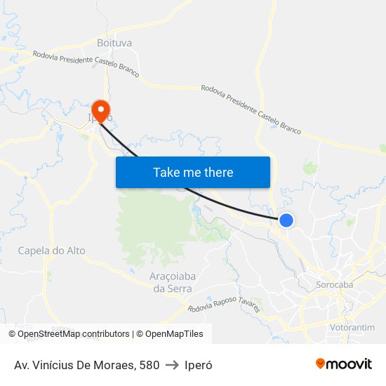 Av. Vinícius De Moraes, 580 to Iperó map