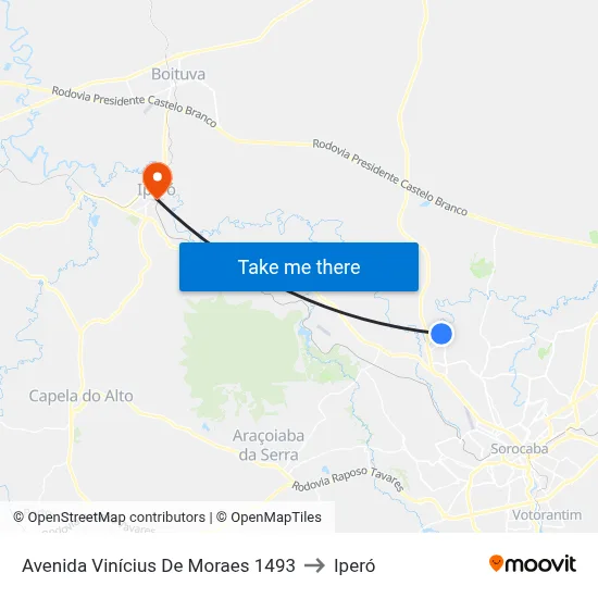 Avenida Vinícius De Moraes 1493 to Iperó map