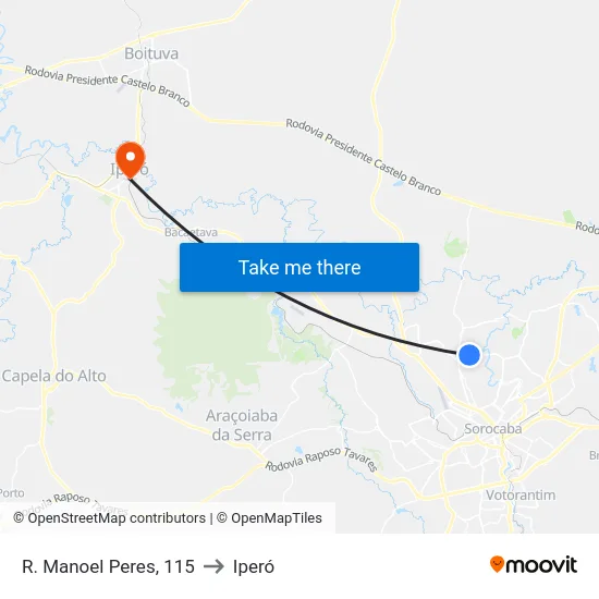 R. Manoel Peres, 115 to Iperó map