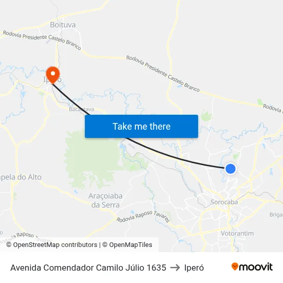 Avenida Comendador Camilo Júlio 1635 to Iperó map