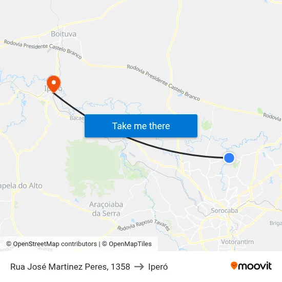 Rua José Martinez Peres, 1358 to Iperó map