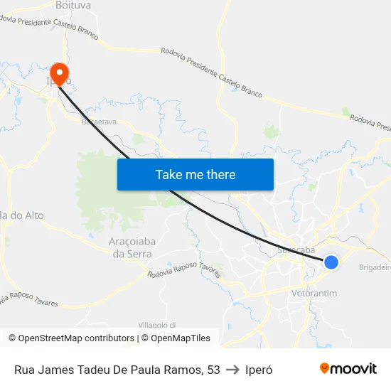 Rua James Tadeu De Paula Ramos, 53 to Iperó map