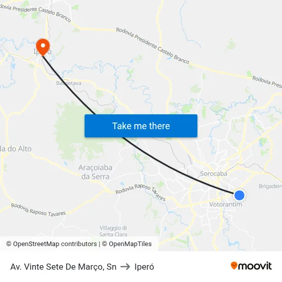 Av. Vinte Sete De  Março, Sn to Iperó map