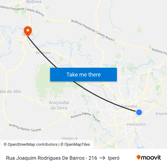Rua Joaquim Rodrigues De Barros - 216 to Iperó map