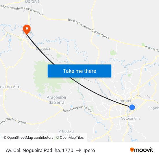 Av. Cel. Nogueira Padilha, 1770 to Iperó map