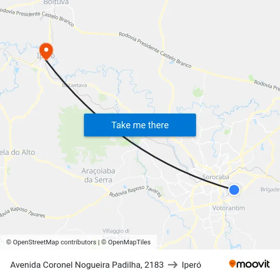 Avenida Coronel Nogueira Padilha, 2183 to Iperó map