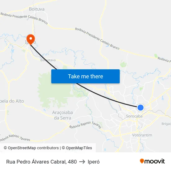 Rua Pedro Álvares Cabral, 480 to Iperó map