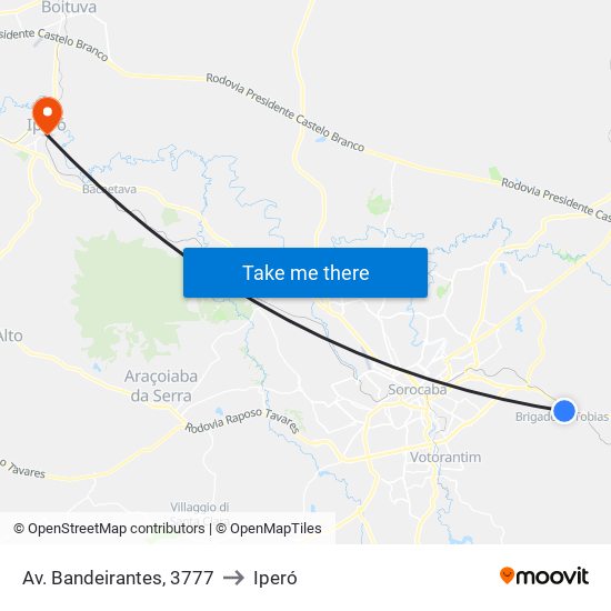 Av. Bandeirantes, 3777 to Iperó map