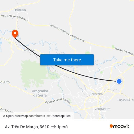 Av. Três De Março, 3610 to Iperó map