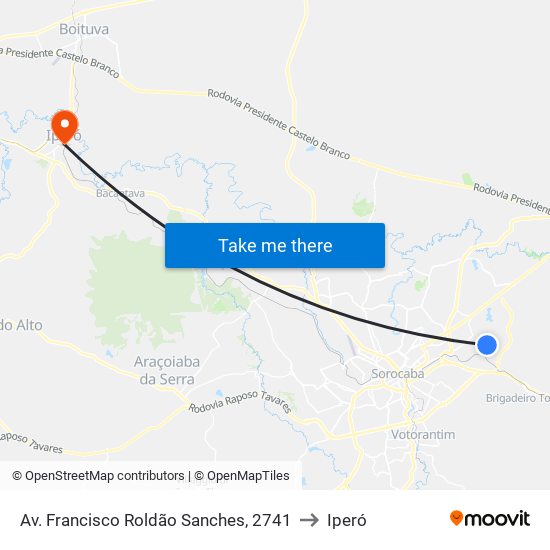 Av. Francisco Roldão Sanches, 2741 to Iperó map