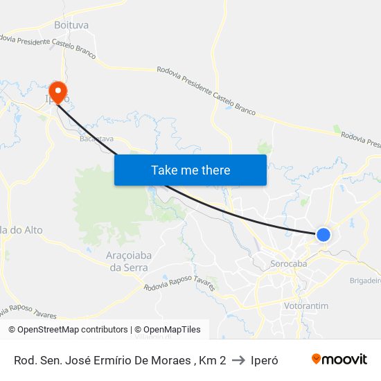 Rod. Sen. José Ermírio De Moraes , Km 2 to Iperó map