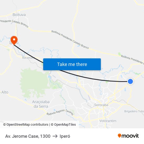 Av. Jerome Case, 1300 to Iperó map