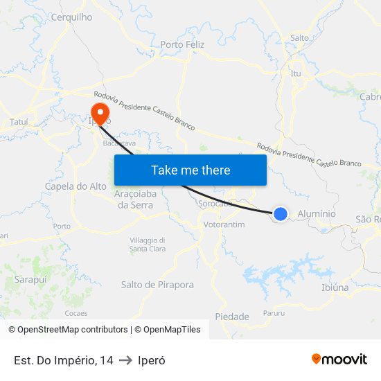 Est. Do Império, 14 to Iperó map