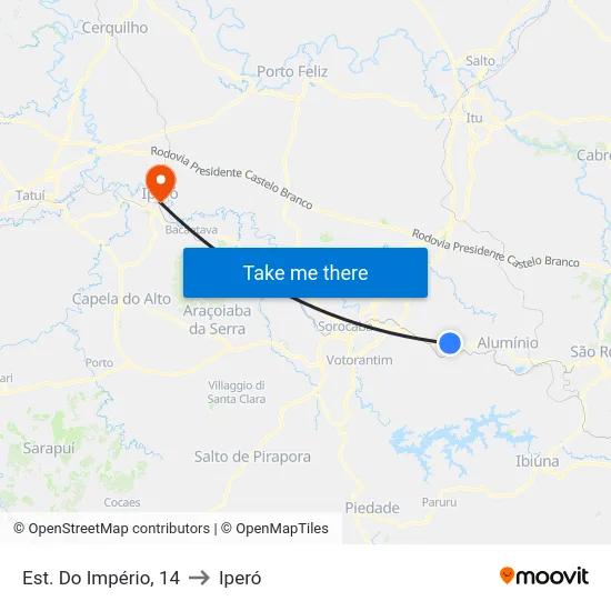 Estrada Do Império 143 to Iperó map