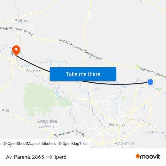 Av. Paraná, 2865 to Iperó map
