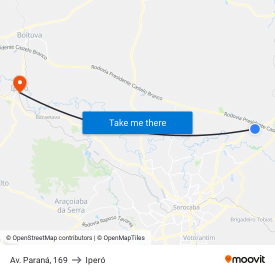 Av. Paraná, 169 to Iperó map