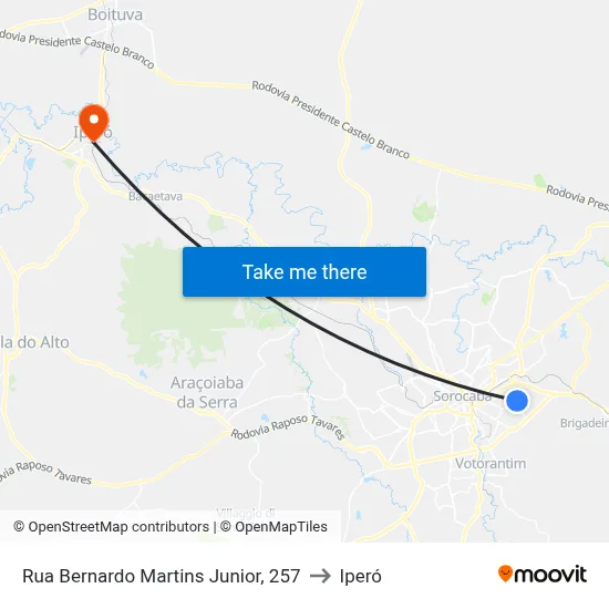 Rua  Bernardo Martins Junior, 257 to Iperó map