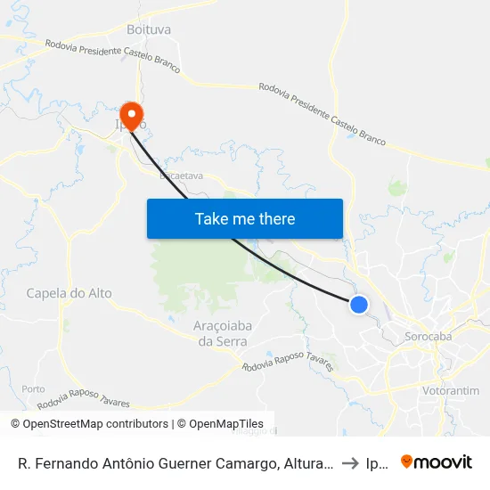 R. Fernando Antônio Guerner Camargo, Altura Do Nº 2041 to Iperó map