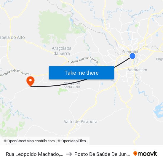 Rua Leopoldo Machado, 333-459 to Posto De Saúde De Jundiacanga map