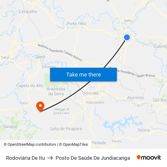 Rodoviária De Itu to Posto De Saúde De Jundiacanga map