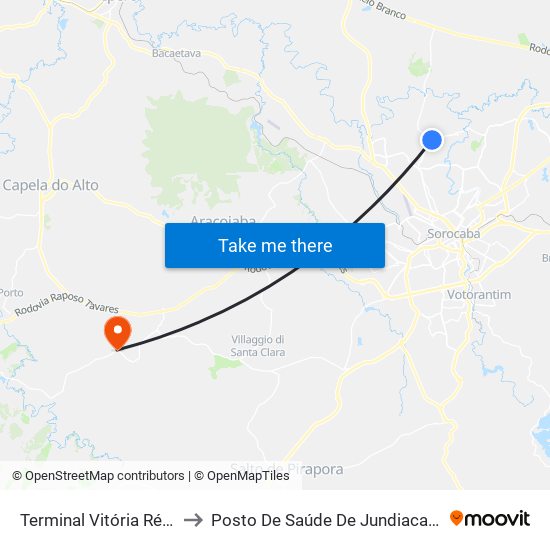 Terminal Vitória Régia to Posto De Saúde De Jundiacanga map