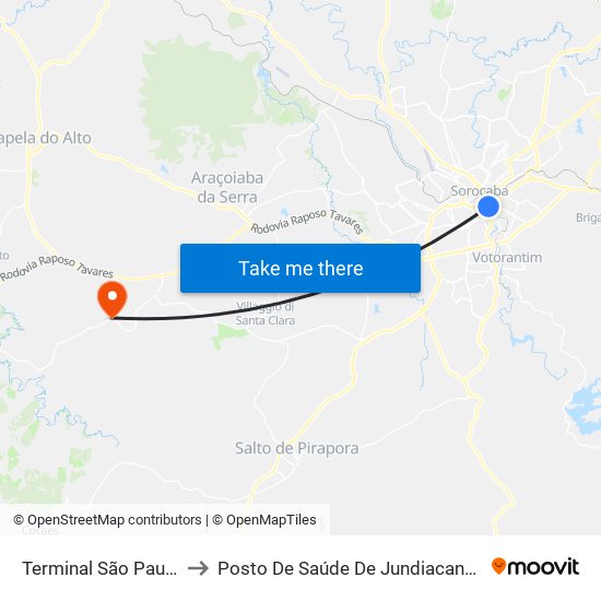 Terminal São Paulo to Posto De Saúde De Jundiacanga map