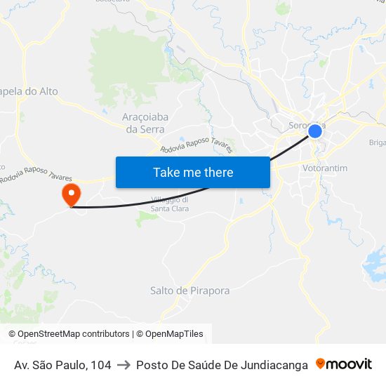 Av. São Paulo, 104 to Posto De Saúde De Jundiacanga map