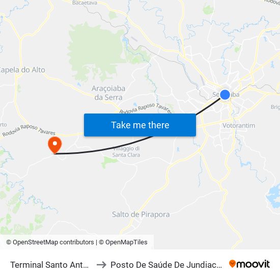 Terminal Santo Antônio to Posto De Saúde De Jundiacanga map