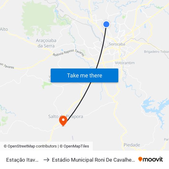 Estação Itavuvu to Estádio Municipal Roni De Cavalheiros map