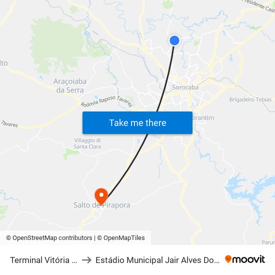 Terminal Vitória Régia to Estádio Municipal Jair Alves Dos Santos map