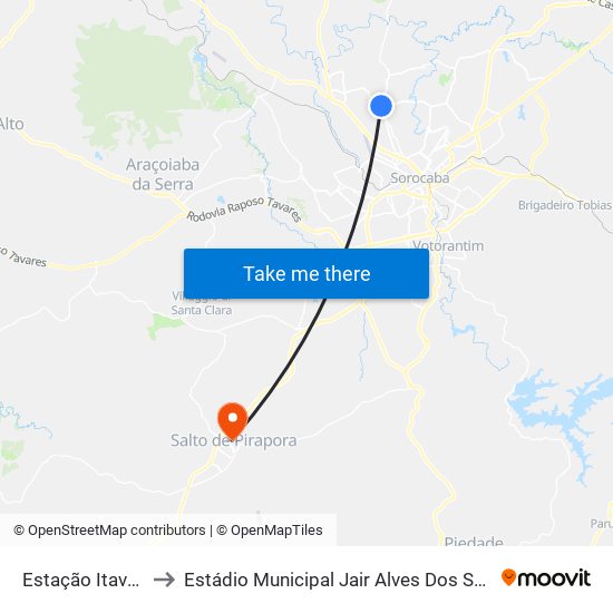 Estação Itavuvu to Estádio Municipal Jair Alves Dos Santos map