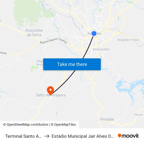 Terminal Santo Antônio to Estádio Municipal Jair Alves Dos Santos map